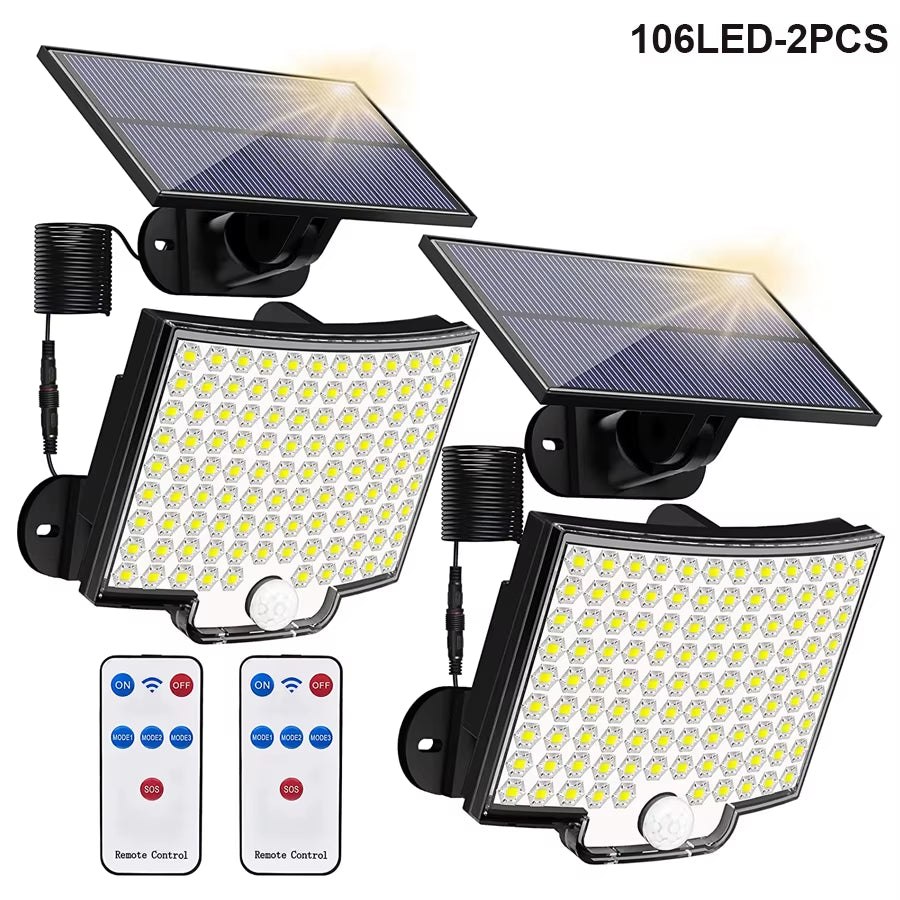 Solar Flood Lights Outdoor 106/318 LED Solar Motion Lights Remote Solar Security Lights Wall Lights Waterproof 3 Modes Garden