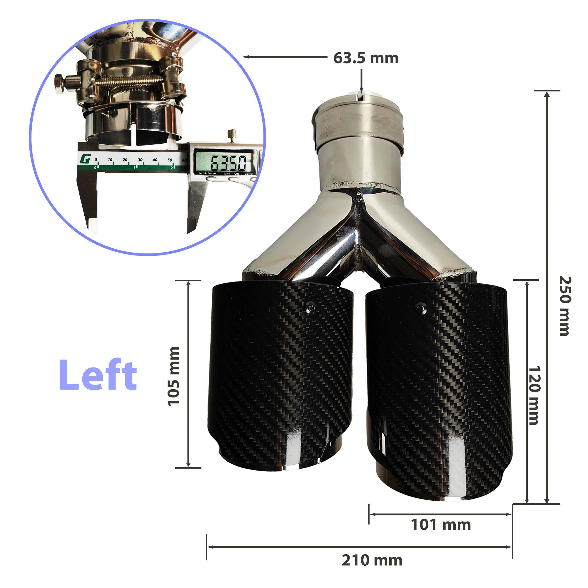 1 Pcs Universal Car Carbon Fibre Tail Throat Silencer Length Burnishing Y-Shaped Double Out Twill Glossy Exhaust Muffler Tip