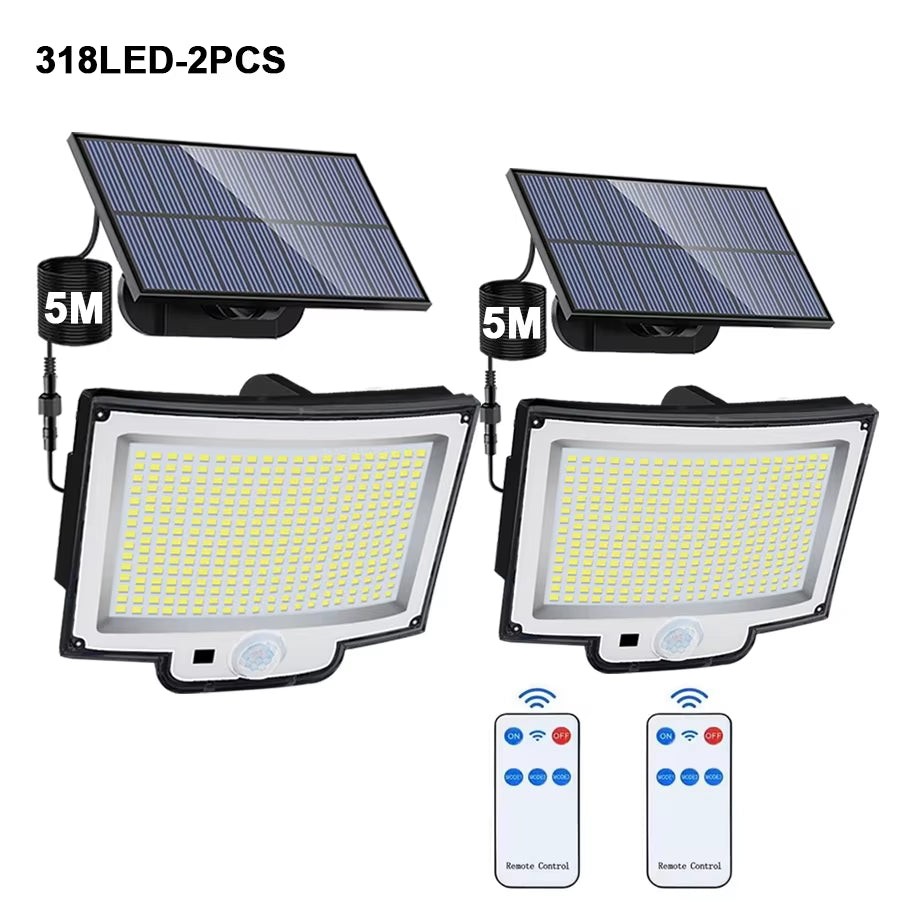 Solar Flood Lights Outdoor 106/318 LED Solar Motion Lights Remote Solar Security Lights Wall Lights Waterproof 3 Modes Garden