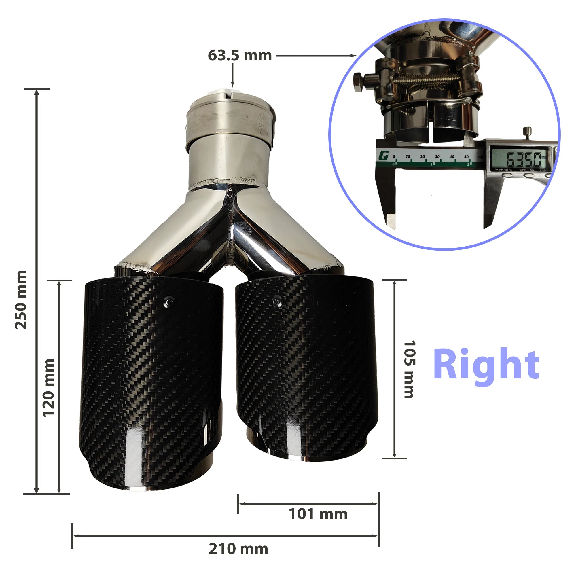 1 Pcs Universal Car Carbon Fibre Tail Throat Silencer Length Burnishing Y-Shaped Double Out Twill Glossy Exhaust Muffler Tip