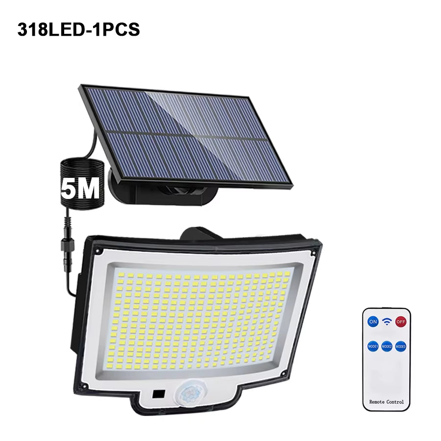 Solar Flood Lights Outdoor 106/318 LED Solar Motion Lights Remote Solar Security Lights Wall Lights Waterproof 3 Modes Garden